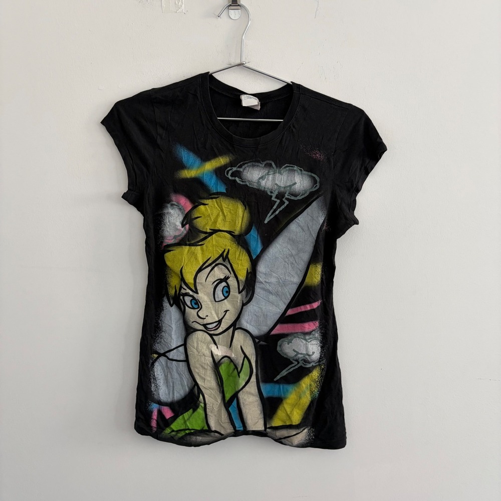 Disney Tinker Bell Airbrush Style Graphic T-Shirt Black Medium JT423